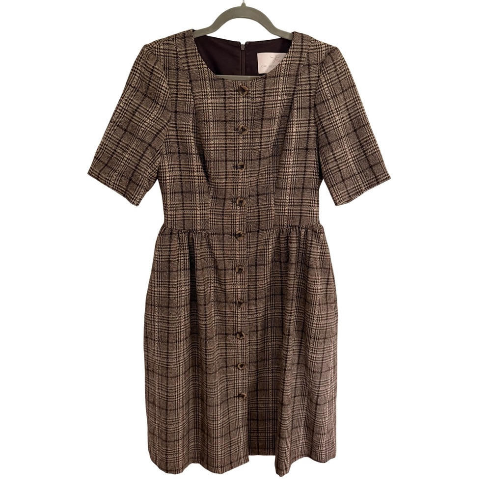 Gal Meets Glam Brown Plaid Dress Wool Blend Size 6 Preppy Equestrian Old Money